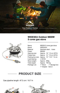 Widesea Camping Tourist Burner 8800W Gas Stove Cookware