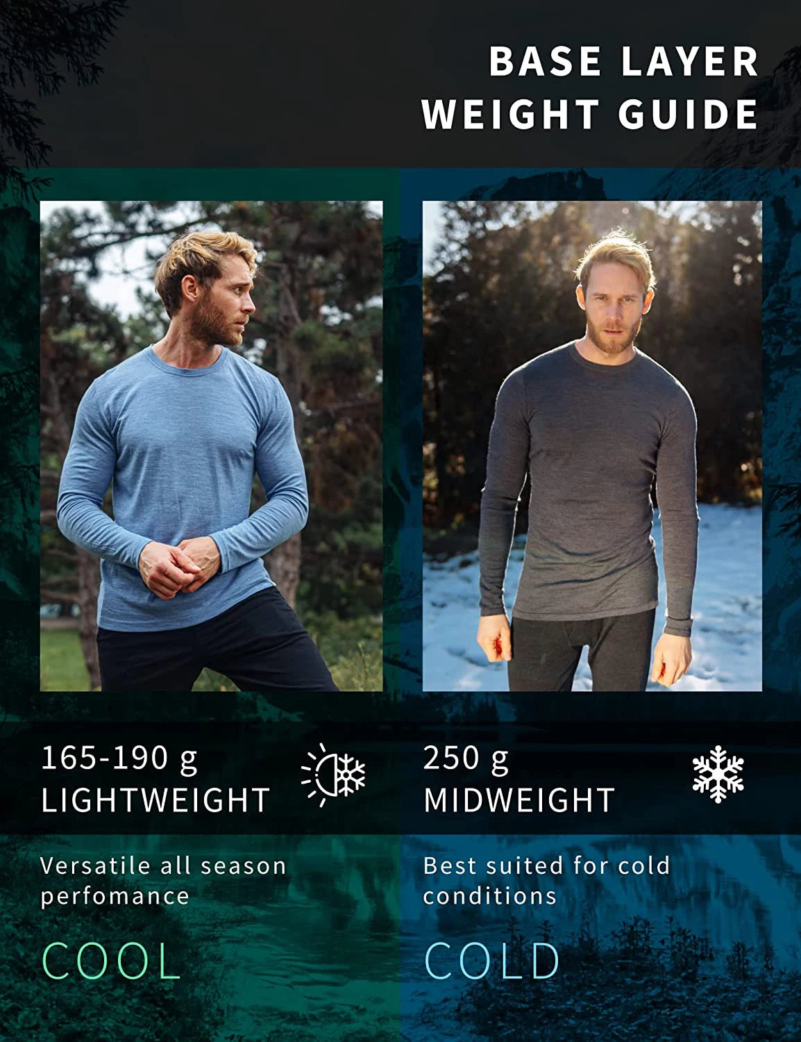 100% Merino Wool Base Layer Men Merino Wool Long Sleeve 240G Midweight Thermal Underwear Wicking Breathable Top + Hiking Socks