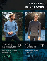 100% Merino Wool Base Layer Men Merino Wool Long Sleeve 240G Midweight Thermal Underwear Wicking Breathable Top + Hiking Socks
