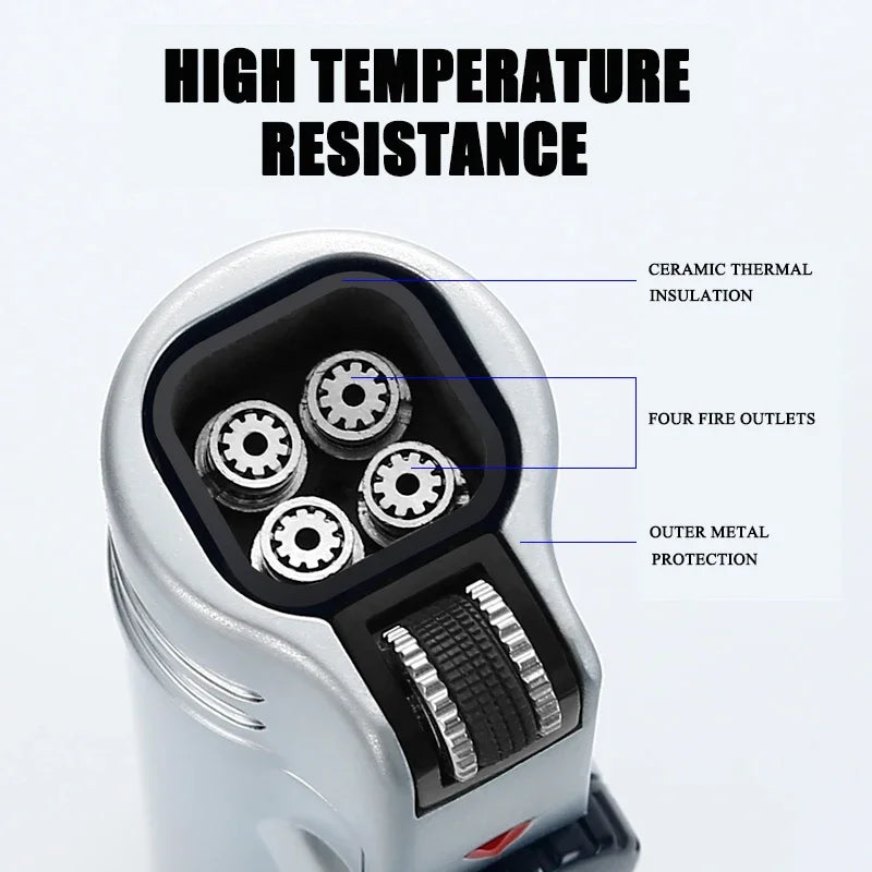 4-Flame Jet Torch Windproof Cigar Lighter | Metal Butane Lighter