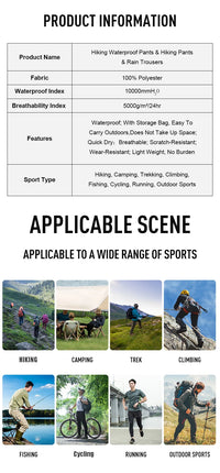 LNGXO Women Men Hiking Pants Outdoor Waterproof Pants Unisex Climbing Camping Sports Quick Dry Mountain Rain Trousers Anti UV