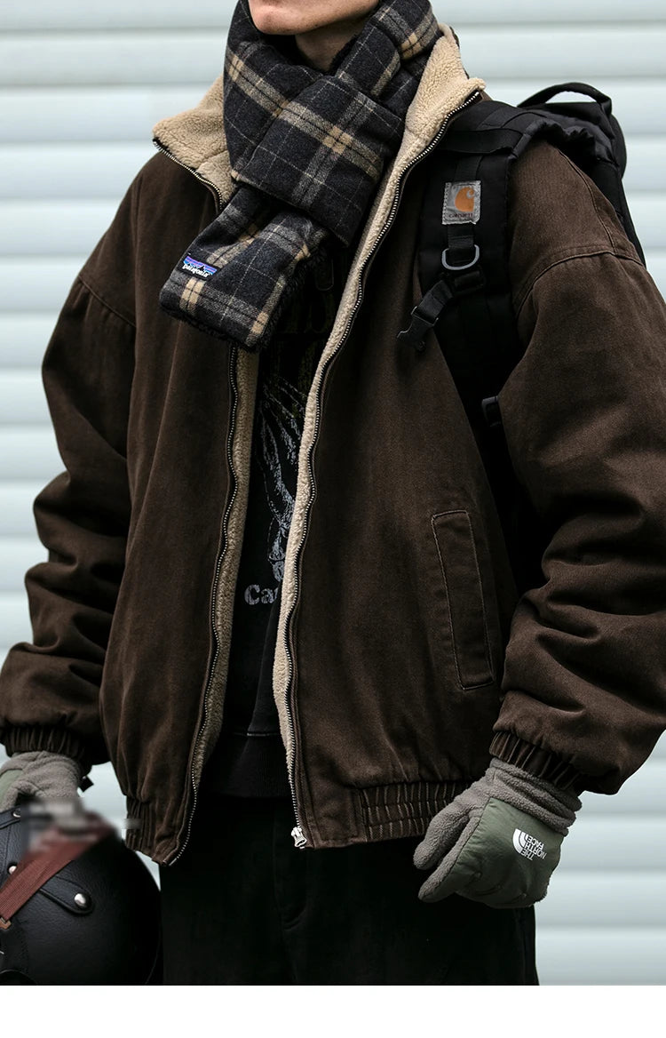 Japanese Vintage MenPolar Wool Jacket Winter High Quality Coat Thick Korean Streetwear Loose Couple Fashionable Male Warm Jacket