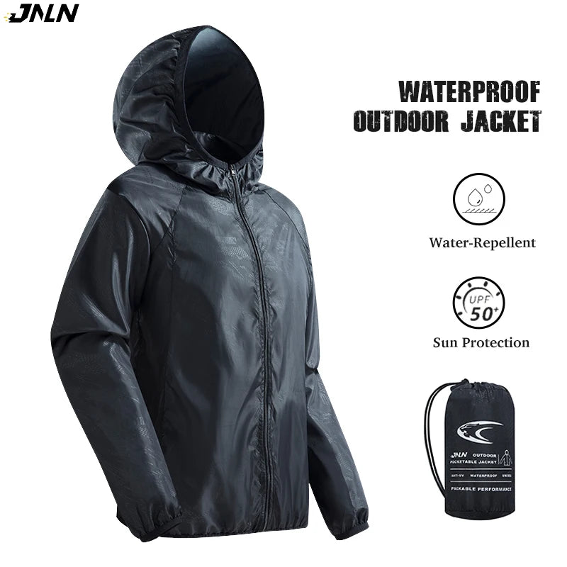 JNLN Men Women Waterproof Hiking Jacket Quick Dry Sun Protection Windbreaker Unisex Camping Climbing Outdoor Sports Rain Coat