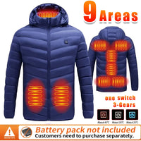New Heated Jacket Men Women Coats 9/21 Areas USB Self Heated Clothing Winter Ski Camping Heated Down Jacket with Detachable Hood