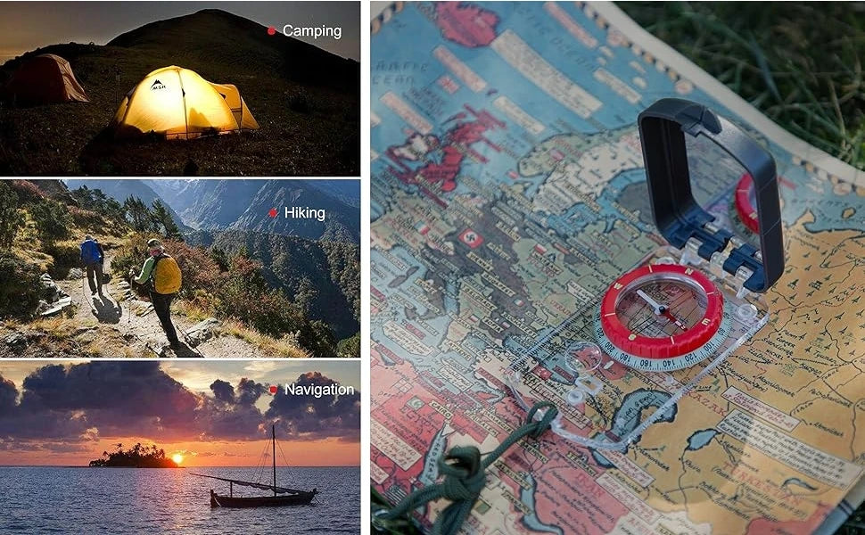Map Compass with Sighting Mirror | Adjustable Declination | Multi-Function