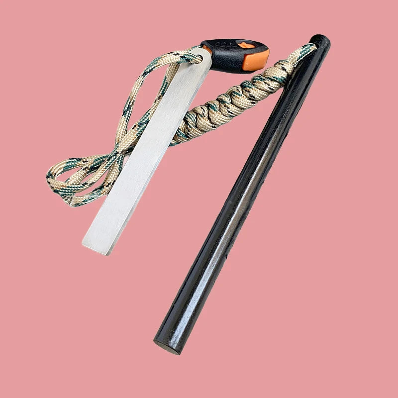 10x150mm Outdoor Flint Magnesium Fire Starter | EDC Survival Kit with Scraper & Whistle