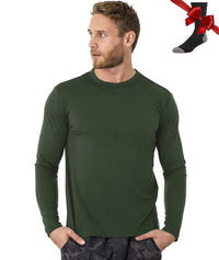 100% Merino Wool Base Layer Men Merino Wool Long Sleeve 240G Midweight Thermal Underwear Wicking Breathable Top + Hiking Socks
