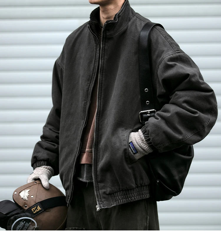 Japanese Vintage MenPolar Wool Jacket Winter High Quality Coat Thick Korean Streetwear Loose Couple Fashionable Male Warm Jacket