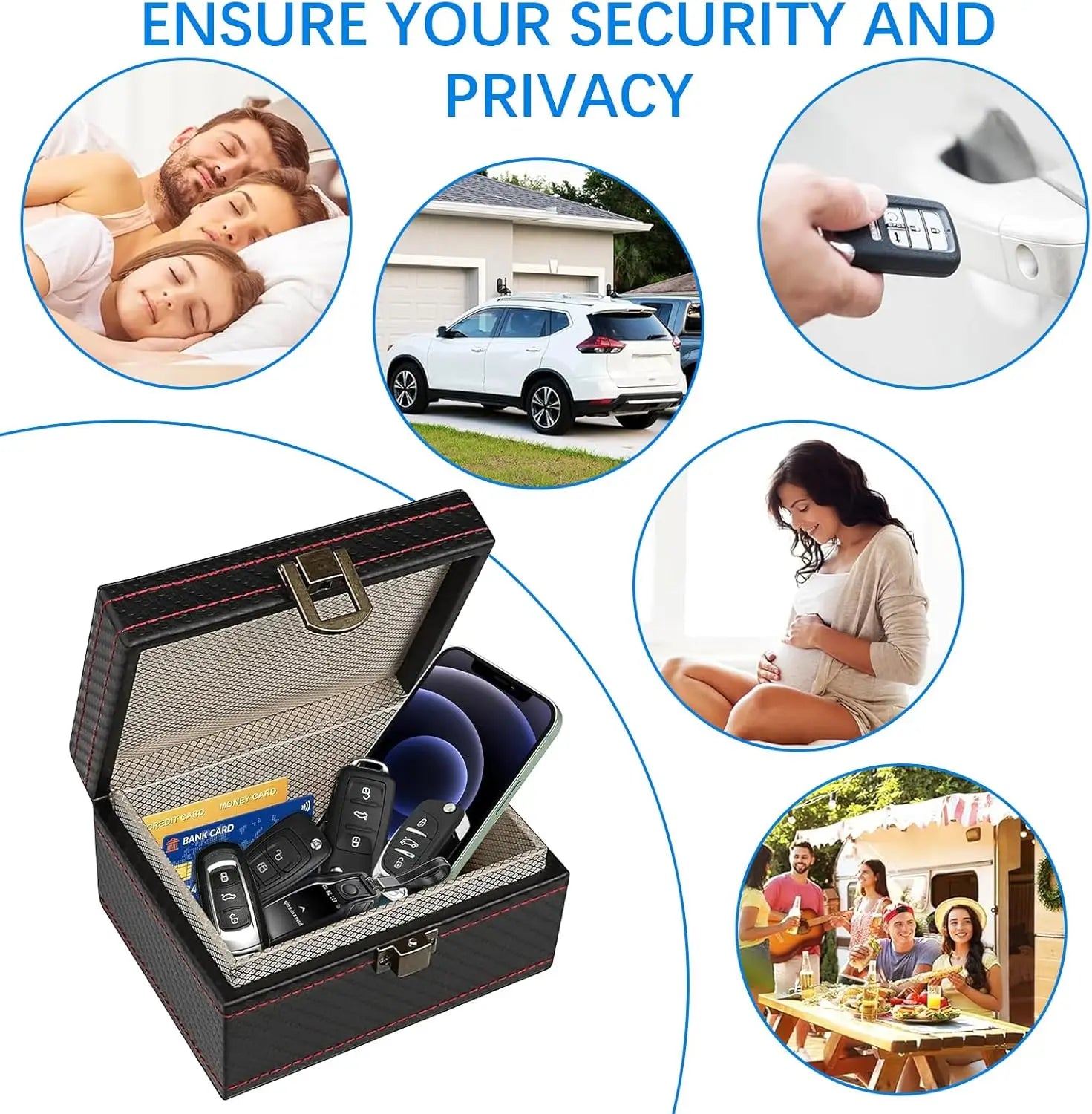 Anti Theft Faraday Box with Bag for Key Fob Cage RFID Faraday Key Fob Protector Radiation-proof Mobile Phone Box Car Keyless