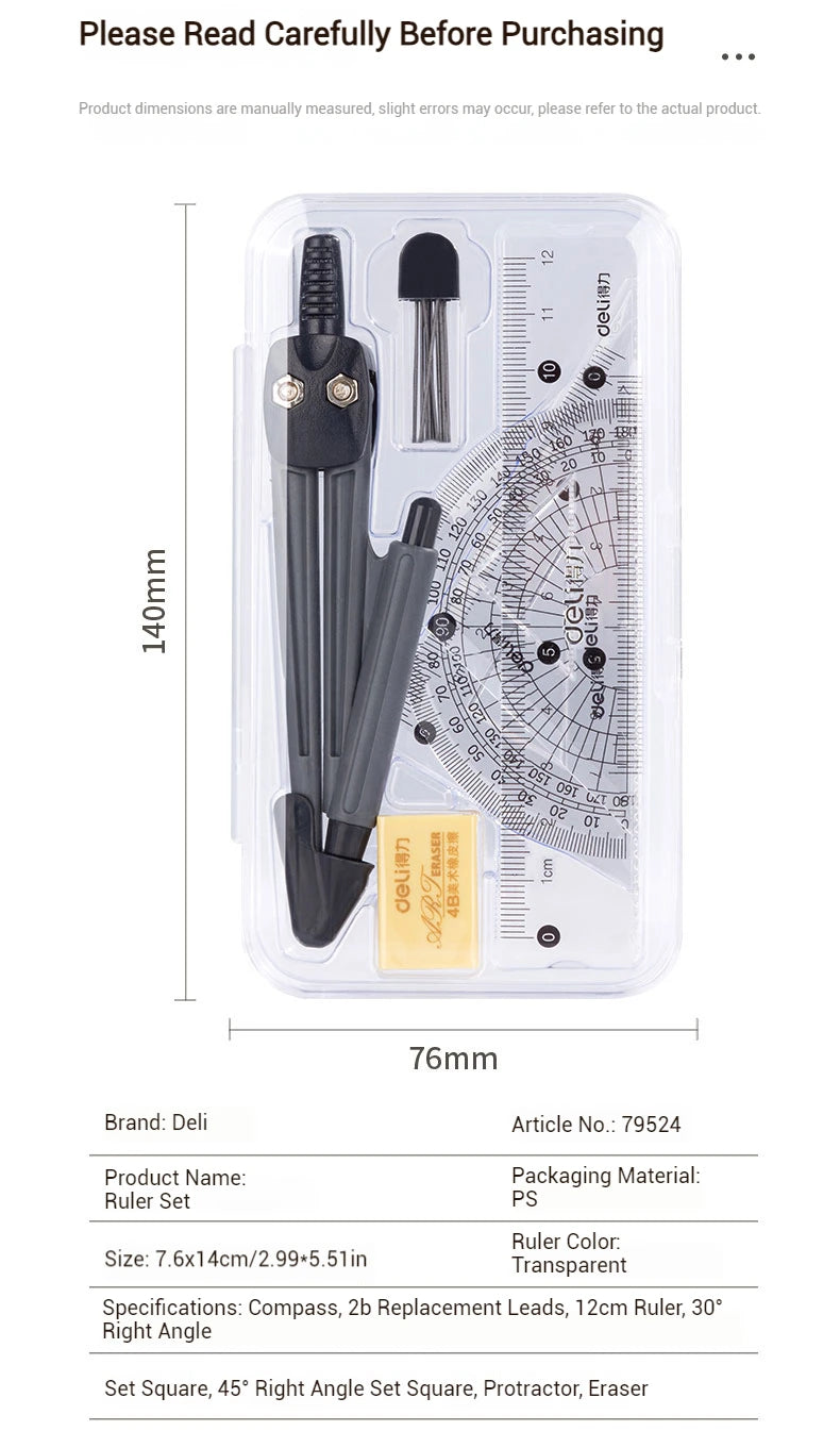Deli Compass Set | Multifunctional Drawing & Ruler Kit