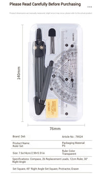Deli Compass Set | Multifunctional Drawing & Ruler Kit