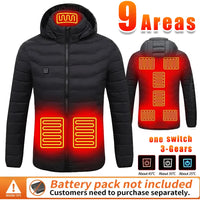 New Heated Jacket Men Women Coats 9/21 Areas USB Self Heated Clothing Winter Ski Camping Heated Down Jacket with Detachable Hood