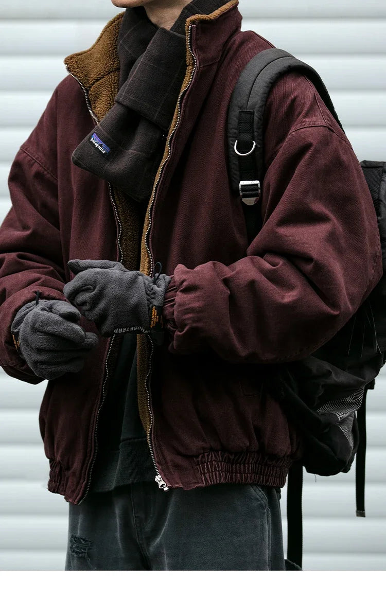 Japanese Vintage MenPolar Wool Jacket Winter High Quality Coat Thick Korean Streetwear Loose Couple Fashionable Male Warm Jacket