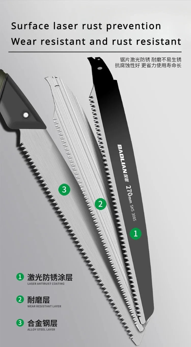 Folding Hand Saw Outdoor for Wood Branches Cutting Tree Trimming Camping Backpacking Hiking Ergonomic No-Slip Handle Hand Tools