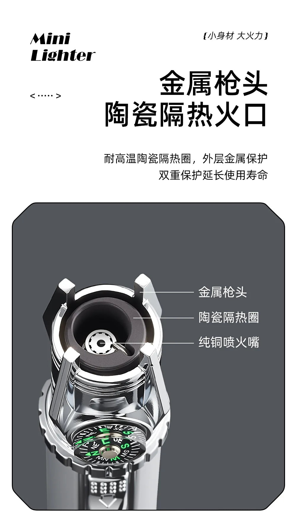 Windproof Emergency Lighter Gun with Compass | Survival Fire Starter