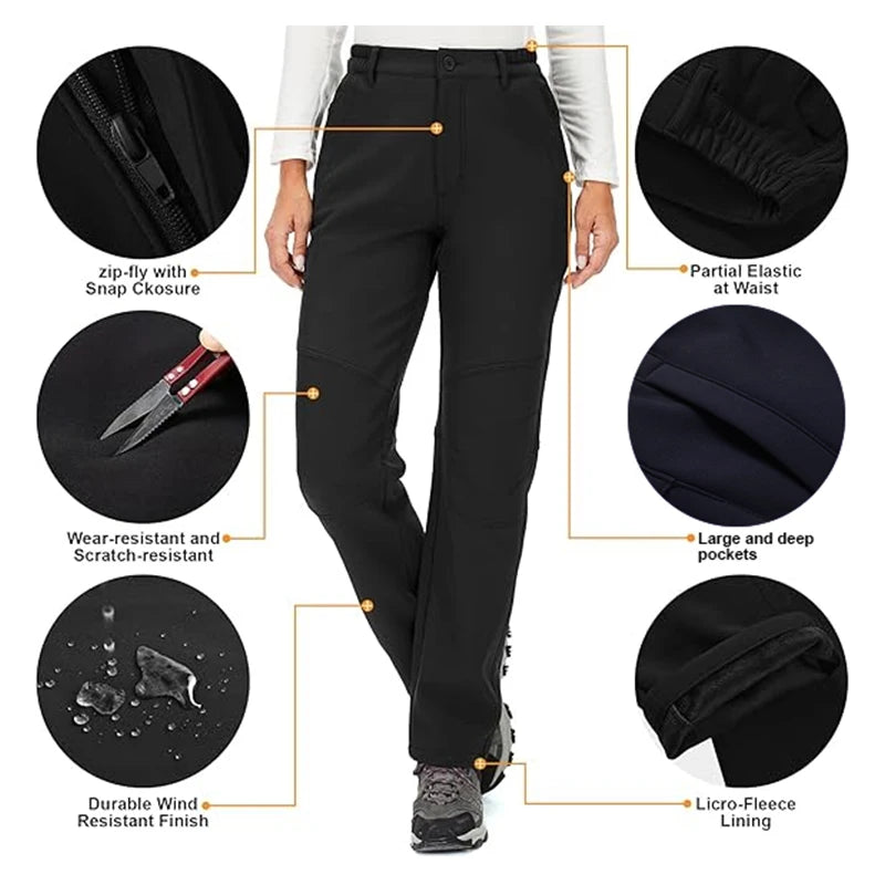TRVLWEGO Women’s Winter Hiking Pants | Waterproof Softshell Ski & Trekking Trousers