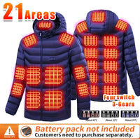 New Heated Jacket Men Women Coats 9/21 Areas USB Self Heated Clothing Winter Ski Camping Heated Down Jacket with Detachable Hood