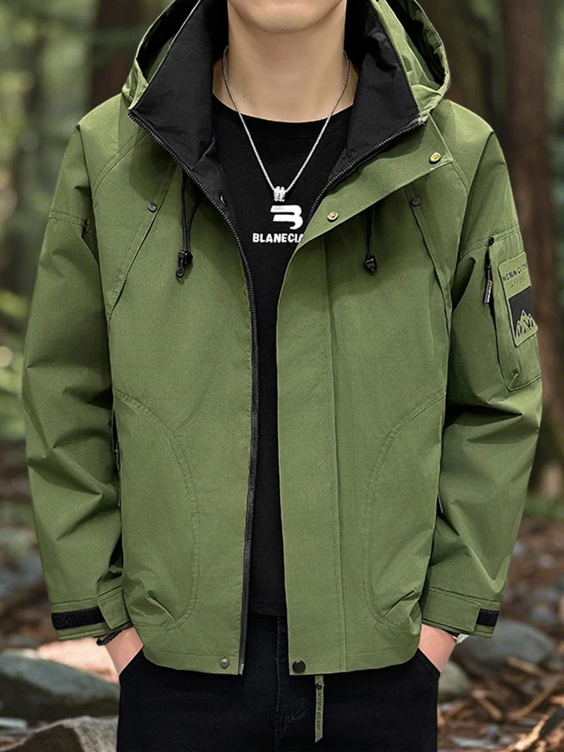 New Waterproof Jacket Men Outdoor Softshell Zip Up Hooded Jacket Windbreaker Hiking Camping Coat Lightweight Spring Autumn Coats