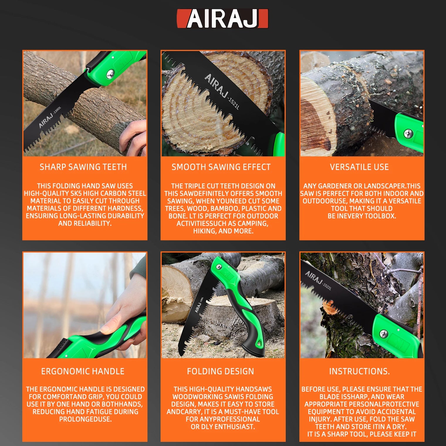 AIRAJ 1pc Extended Multi-functional Hand Saw, Woodworking Portable Steel Saw, Outdoor Tree And Camping Hand Saw