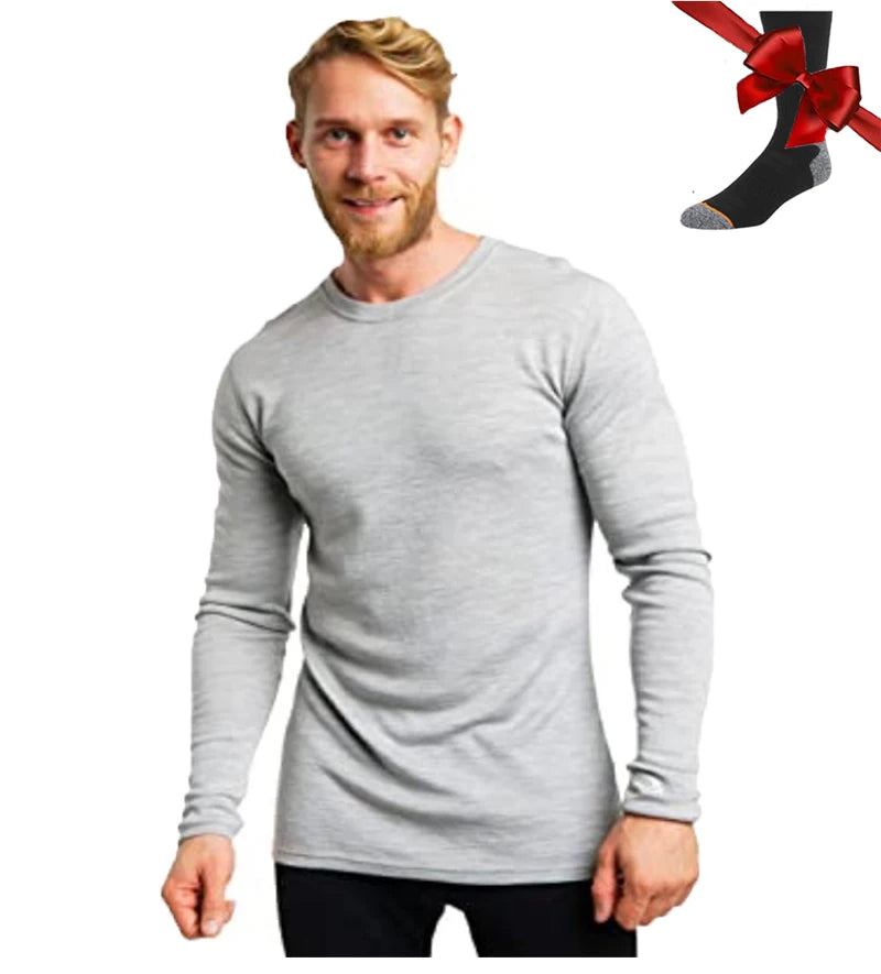 Merino Wool Base Layer Set | Men’s Long Sleeve Thermal Top & Hiking Socks