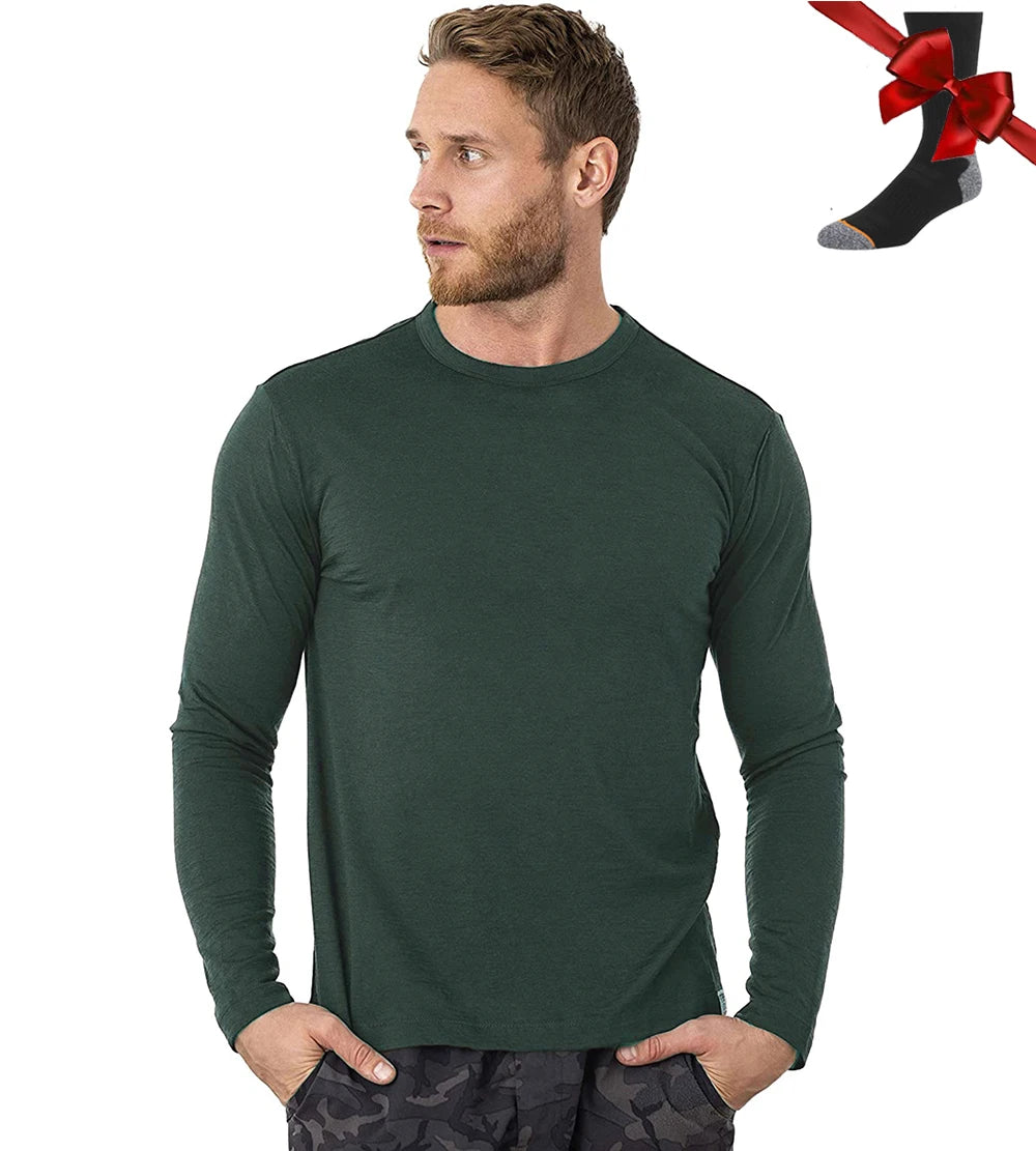 Merino Wool Base Layer Set | Men’s Long Sleeve Thermal Top & Hiking Socks