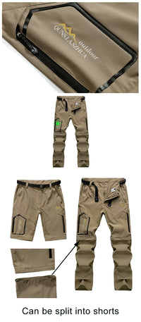 Men's Convertible Cargo Tactical Pants, Water Resistant Outdoor Hiking Pants, Zip Off Lightweight Stretch Work