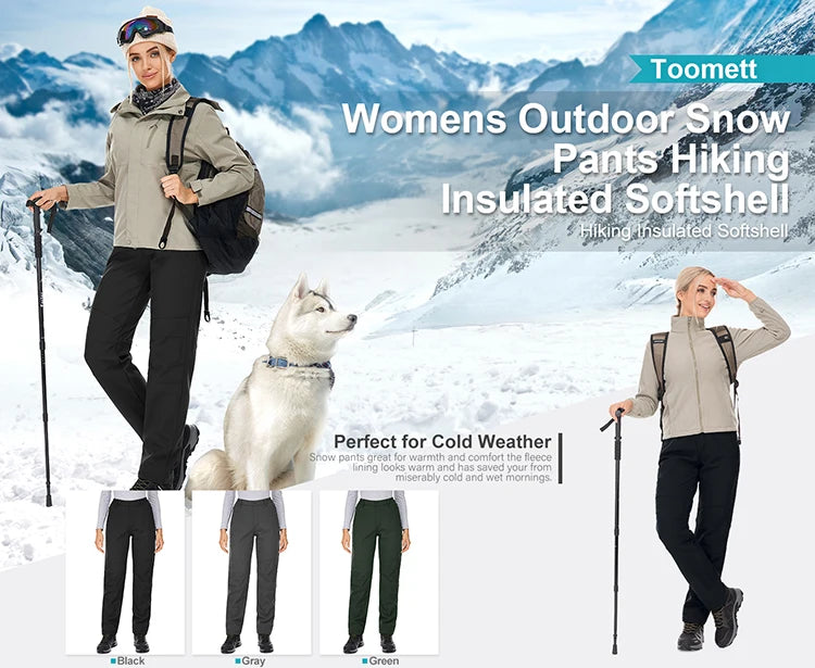 TRVLWEGO Winter Women Camping Hiking Pants Travel Soft Shell Warm Waterproof Fleece Windproof Outdoor Skiing Trekking Trousers