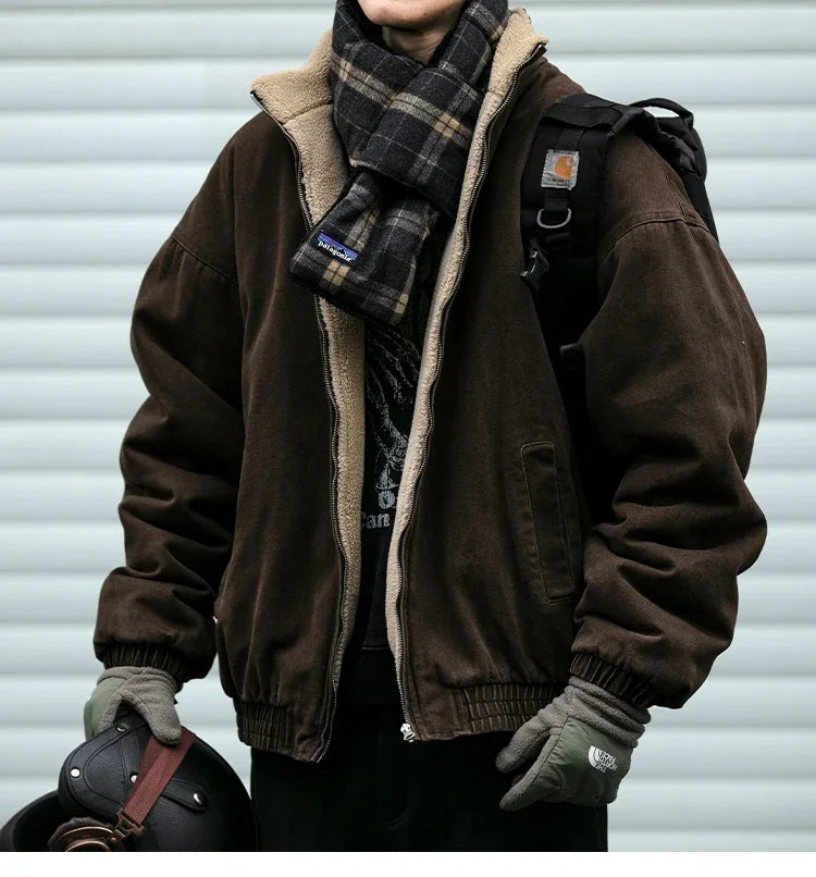 Japanese Vintage MenPolar Wool Jacket Winter High Quality Coat Thick Korean Streetwear Loose Couple Fashionable Male Warm Jacket