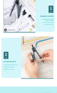 Geometry Box Math Compass Set | 8-Piece Student Supplies