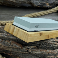 Double-Sided Sharpening Stone with Optional Wooden Stand – Grit #400 / #1000