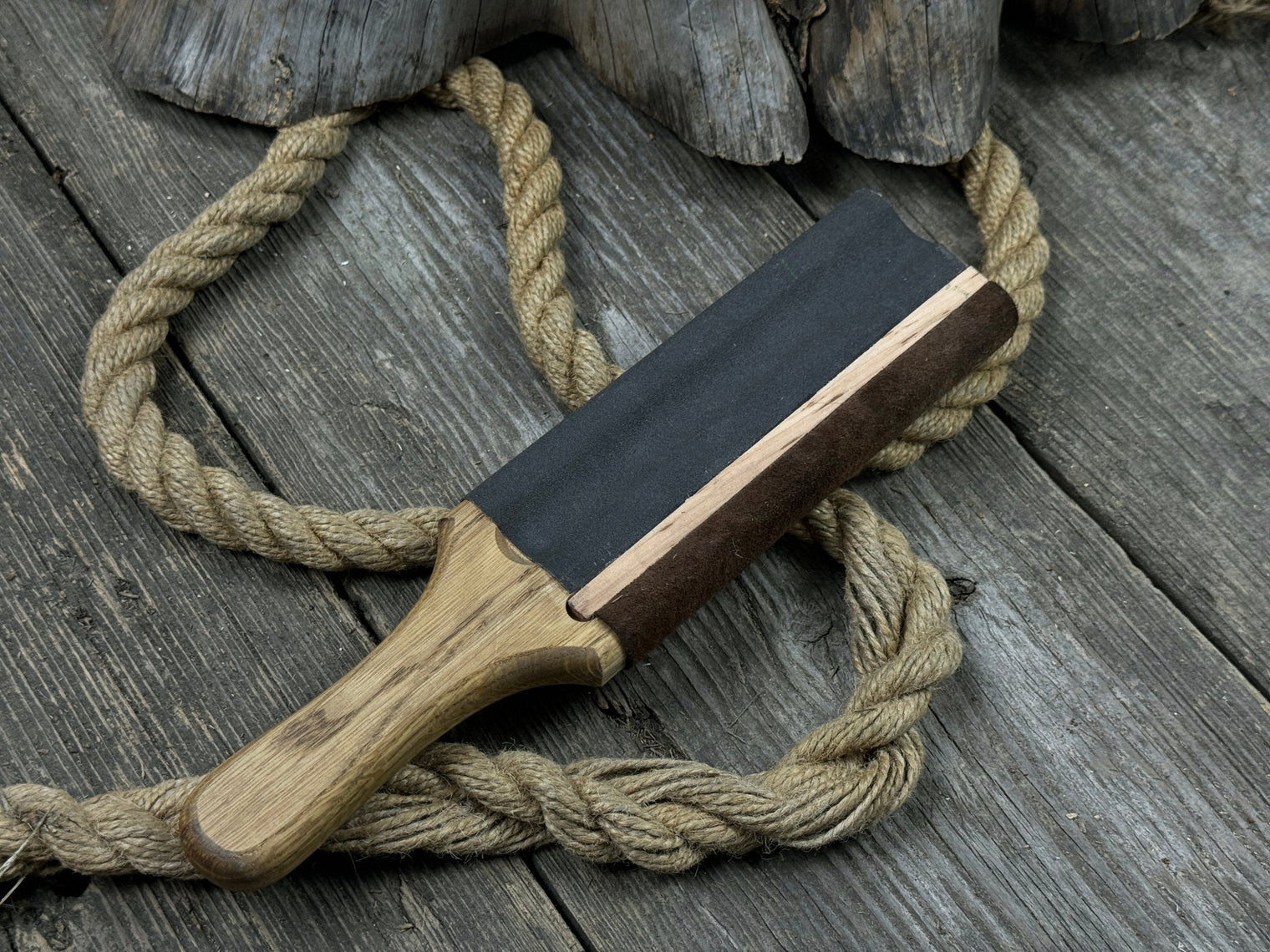 Dual-Sided Leather Paddle Strop For Hook Knives & Gouges