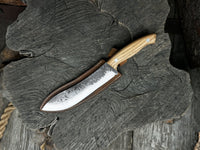 Hand-Forged Bushcraft Knife, 17 cm (6.7 inches) with leather sheath