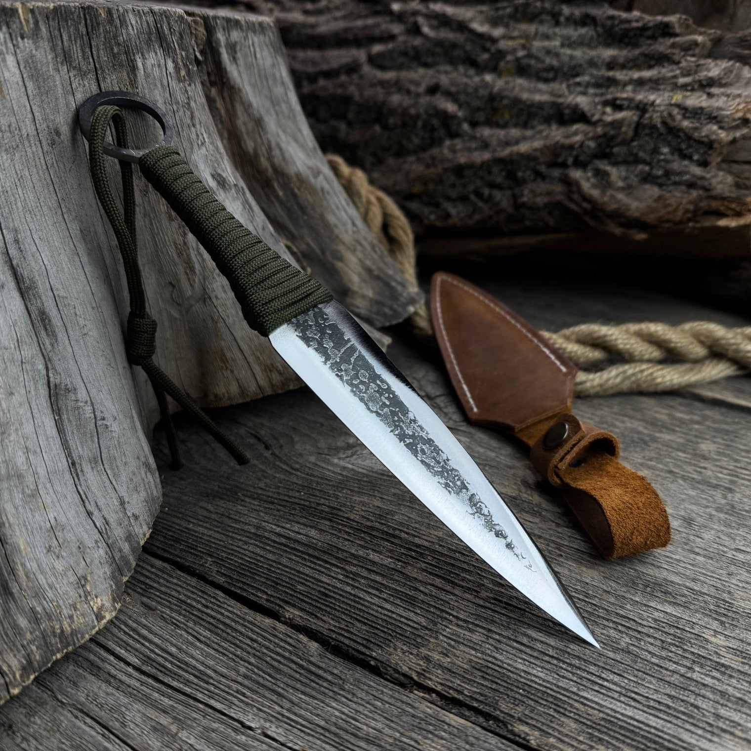 Hand-Forged Throwing Knife – 23 cm (9 in) with Leather Belt Sheath