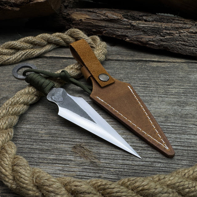 Hand-Forged Throwing Knife with Leather Belt Sheath, 16 cm (6.3 inches)