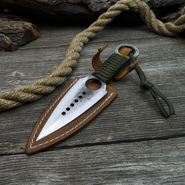 Hand-Forged Throwing Knife with Leather Belt Sheath, 19 cm (7.48 inches)