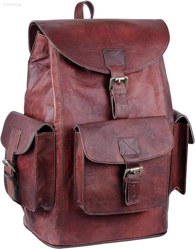 HULSH Retro Genuine Leather Backpack - Vintage Rucksack for Travel & EDC