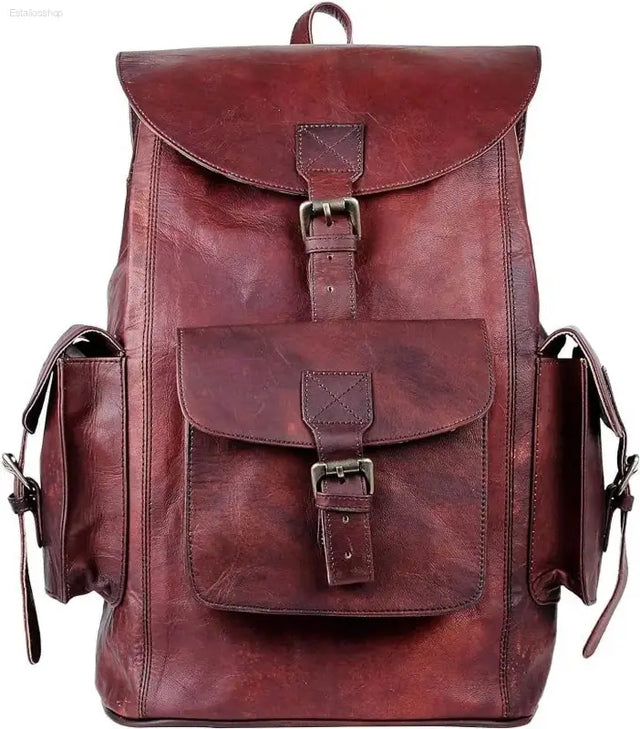 HULSH Retro Genuine Leather Backpack - Vintage Rucksack for Travel & EDC