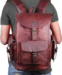 HULSH Retro Genuine Leather Backpack - Vintage Rucksack for Travel & EDC