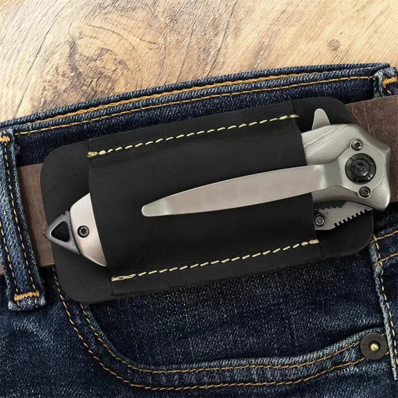 Genuine Leather EDC Folding Knife Sheath – Waist Carry Survival Storage Pouch - The EDC Outpost