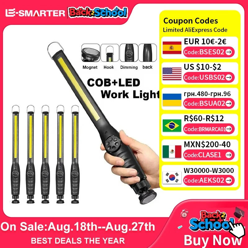 Portable COB LED Work Light – Magnetic Rechargeable Flashlight with Stepless Dimming for Emergency, Car Repair, and Outdoor Use - The EDC Outpost