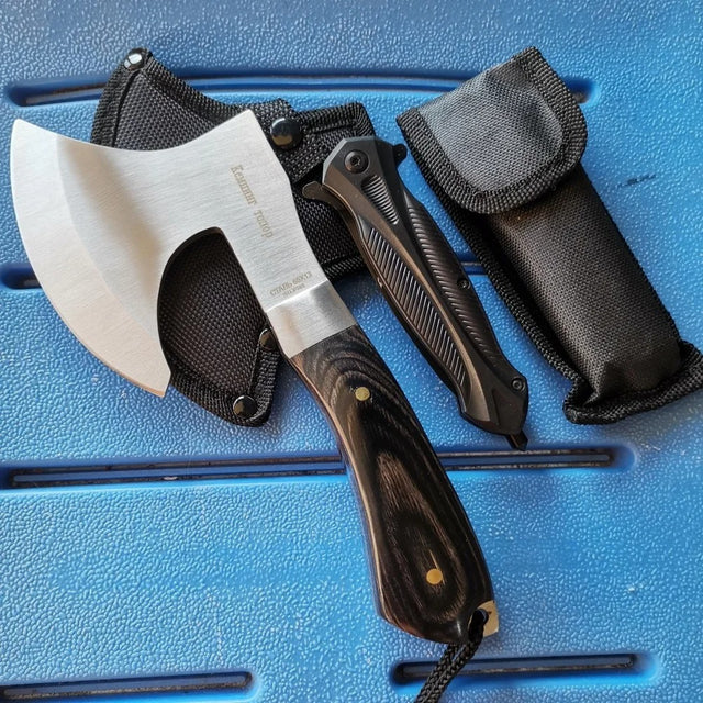 Stainless Steel Axe &amp; Folding Knife Combo Set – Built for Outdoor Adventures - The EDC Outpost