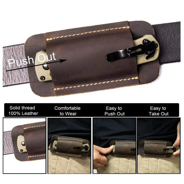 Genuine Leather EDC Folding Knife Sheath – Waist Carry Survival Storage Pouch - The EDC Outpost