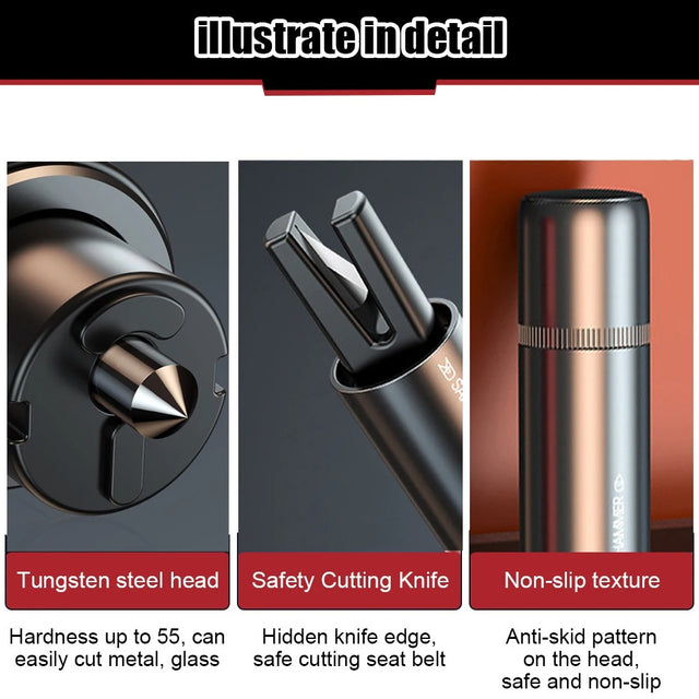 2-in-1 Car Safety Hammer – Emergency Glass Breaker & Seat Belt Cutter Auto Accessories - The EDC Outpost