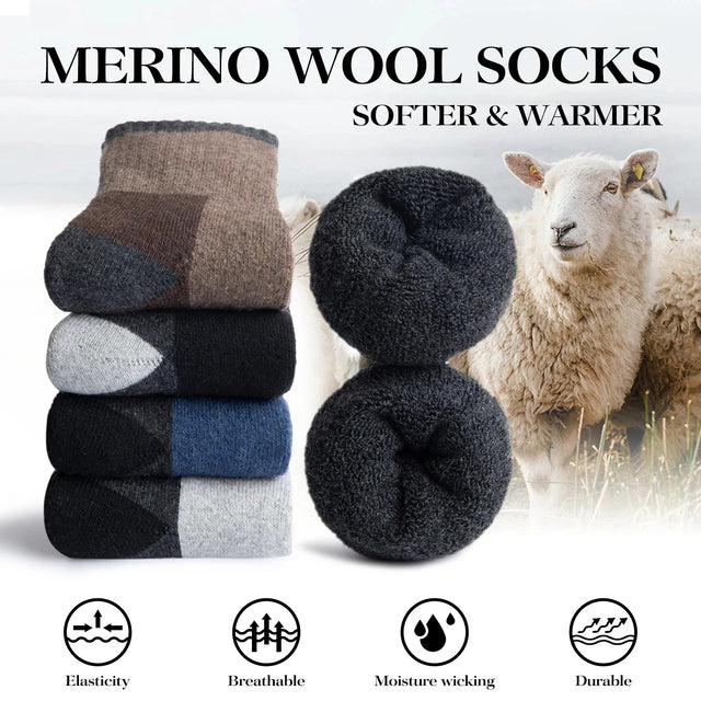 5 Pairs Merino Wool Hiking Socks – Men’s Warm Moisture-Wicking Crew Socks for Winter Outdoor & Casual Wear - The EDC Outpost