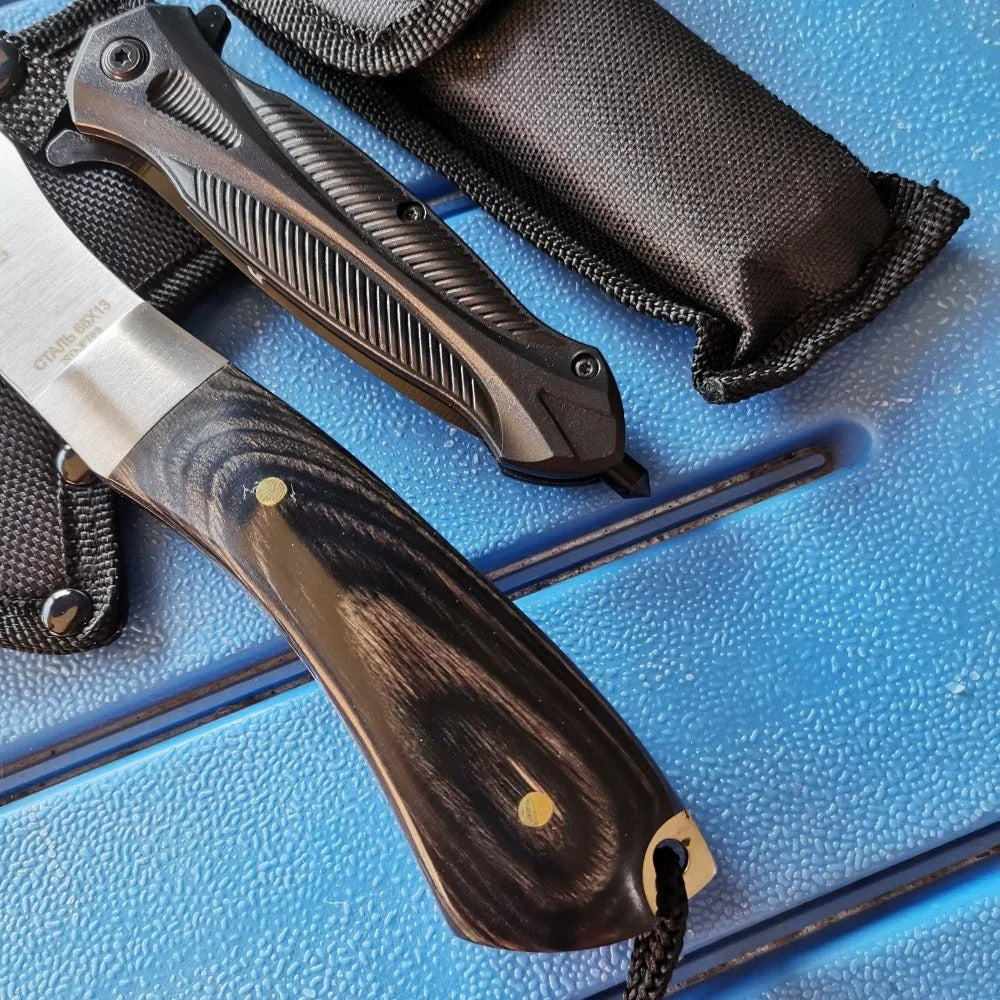 Stainless Steel Axe &amp; Folding Knife Combo Set – Built for Outdoor Adventures - The EDC Outpost