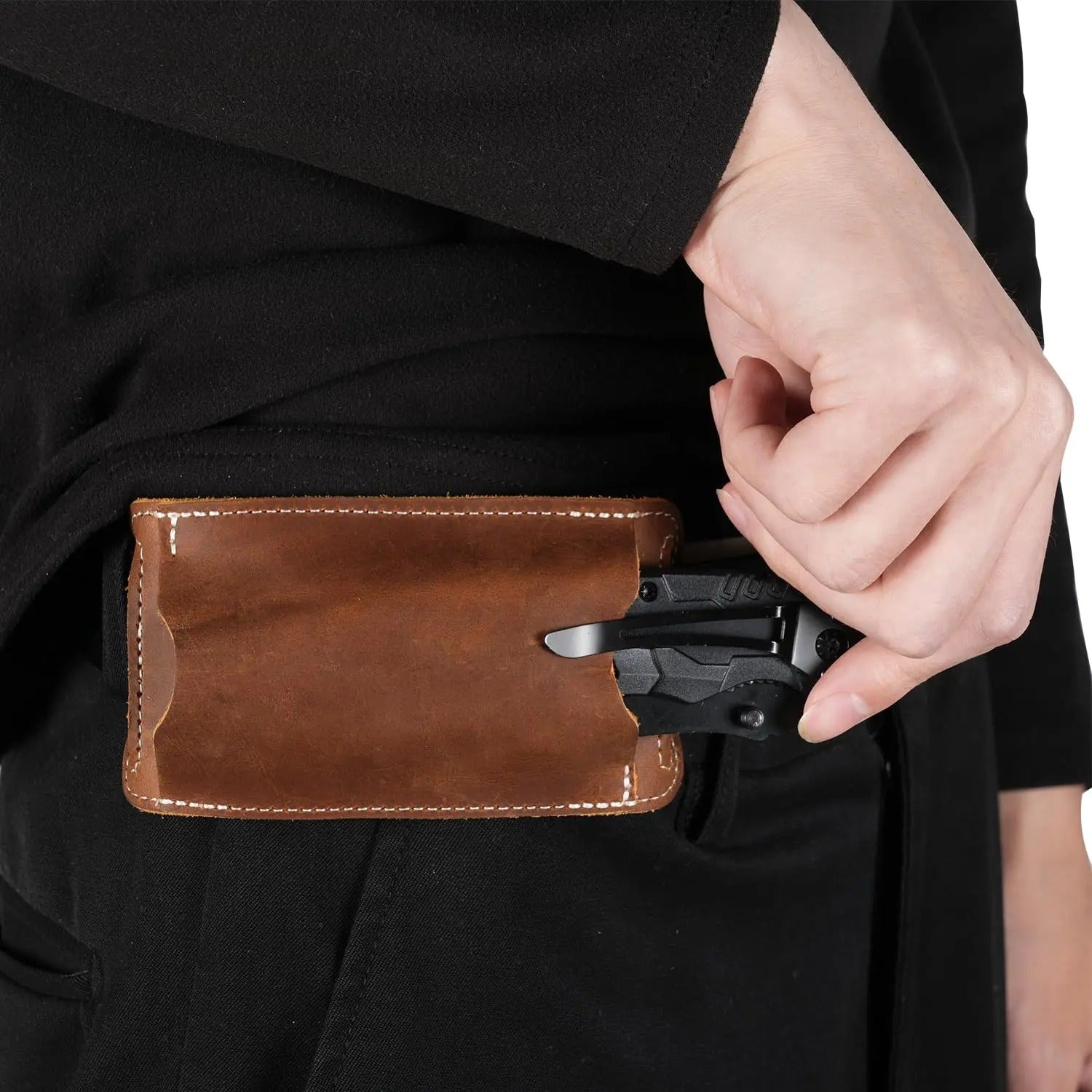 Genuine Leather EDC Folding Knife Sheath – Waist Carry Survival Storage Pouch - The EDC Outpost