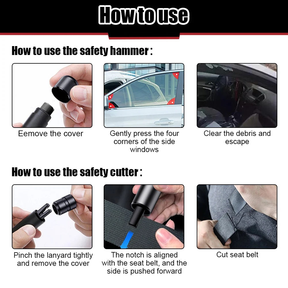 2-in-1 Car Safety Hammer – Emergency Glass Breaker & Seat Belt Cutter Auto Accessories - The EDC Outpost