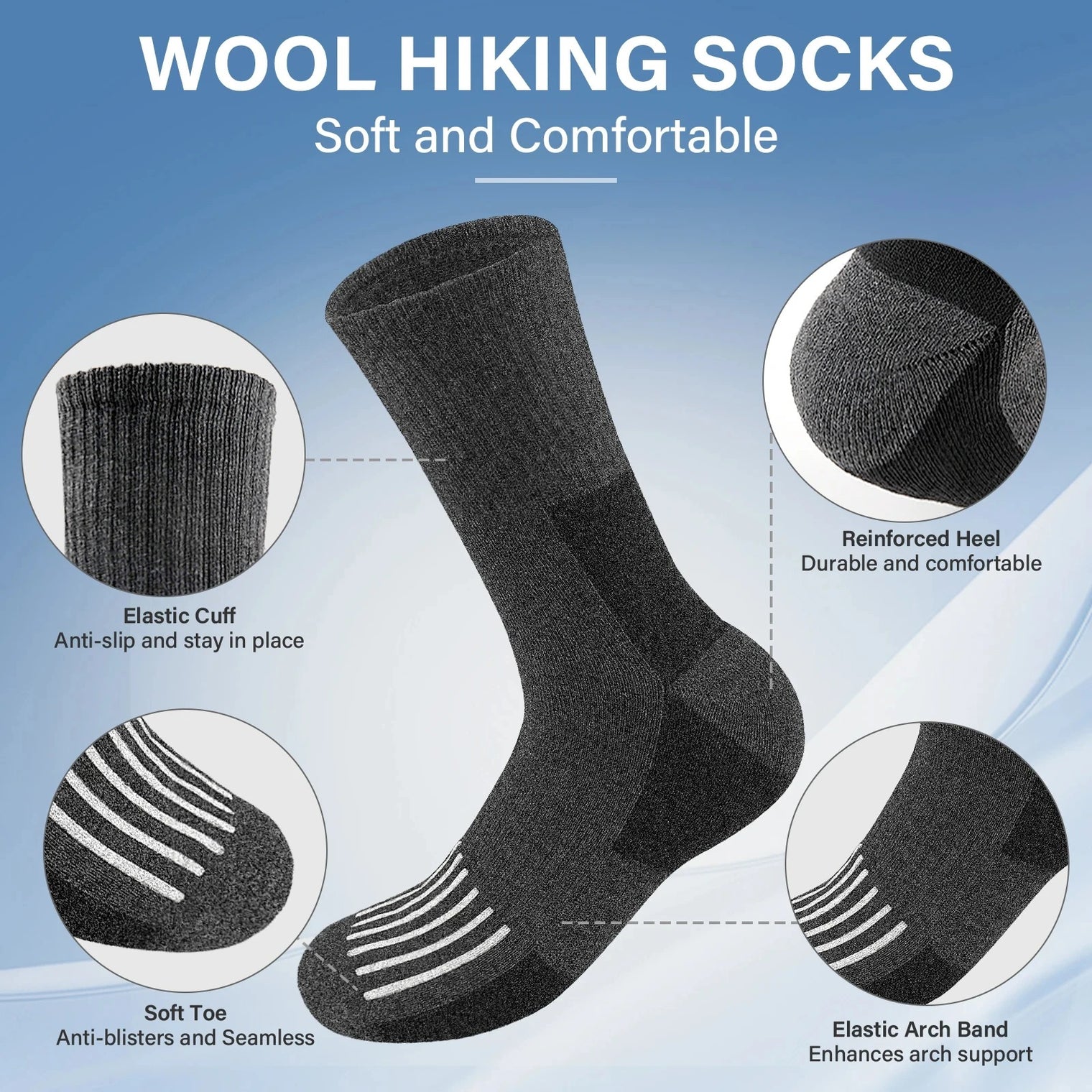 5 Pairs Merino Wool Hiking Socks – Men’s Warm Moisture-Wicking Crew Socks for Winter Outdoor & Casual Wear - The EDC Outpost