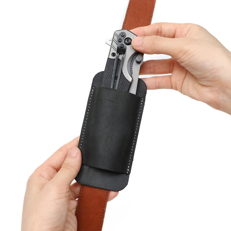 Genuine Leather EDC Folding Knife Sheath – Waist Carry Survival Storage Pouch - The EDC Outpost