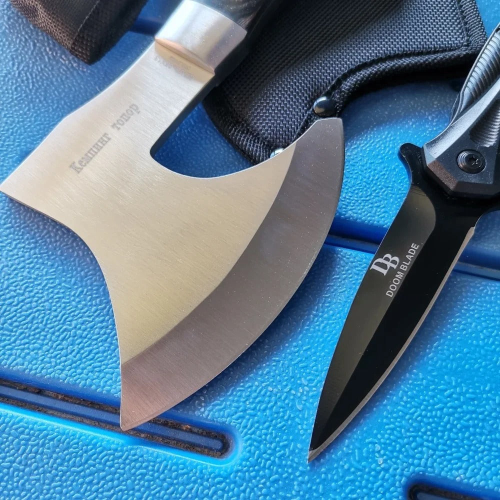 Stainless Steel Axe &amp; Folding Knife Combo Set – Built for Outdoor Adventures - The EDC Outpost